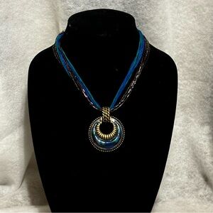 CHICO’S Multicolored Chains Colorful Enameled Round Pendant Necklace